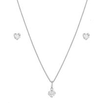 Conjunto Corrente Gargantilha Colar 45cm Feminino Brinco Ponto Luz Coração Prata 925 Conjunto Corrente Gargantilha Colar 45cm Feminino Brinco Ponto Luz Coração Prata 925