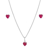 Conjunto Corrente Gargantilha Colar 50cm Feminino Brinco Ponto Luz Coração Prata 925