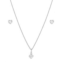 Conjunto Corrente Gargantilha Colar Feminino Brinco Ponto Luz Coração De Prata 925