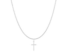 Conjunto Corrente + Pingente Crucifixo 60cm Modelo Trançado Baiano De Prata 925 Legítima