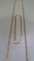 Conjunto Corrente + Pulseira Elo Quadrado Oco Ouro 18k 750