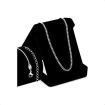 Conjunto Corrente Pulseira Masculino Fina 2mm Cj-02 Aço Inox