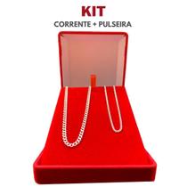 Conjunto Correntinha Masculina Prata 925 + Pulseira Italiana