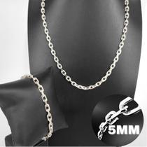 Conjunto Correte 60cm e Pulseira Masculina Cadeado Italiana 5mm Em Prata 925