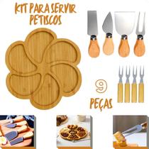 Conjunto Cortar Servir Petiscos Petisqueira Garfo Faca Espátula Pegadores Kit 9 Peças