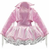 Conjunto Country Bebê Rosa Jaqueta Com Franja e Vestido de Luxo Fantasia Boiadeira