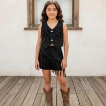 Conjunto Country Boiadeira Infantil Short Colete Franjas