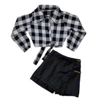 Conjunto Country Infantil Roupa Xadrez Camisa E Short Saia