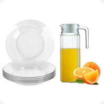 Conjunto Cozinha 12 Pratos Fundo De Vidro + Jarra 1 Litro