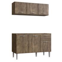 Conjunto Cozinha 120cm com Armário Aéreo Triplo e Balcão Multiuso de Pia sem Tampo