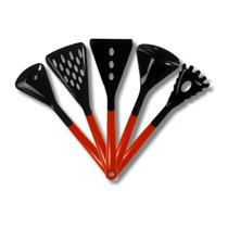 Conjunto Cozinha 5 Peças Preto E Vermelho Nylon Resistente Conjunto Cozinha 5 Peças Preto E Vermelho Nylon Resistente