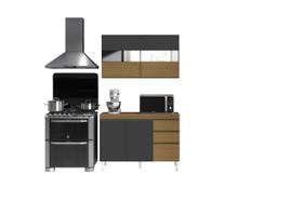 Conjunto Cozinha Clara 5 Portas com Armario Vidro Reflecta e Balcão