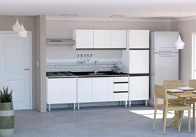 Conjunto Cozinha Completo Gaia Flat 100% Aço 1.80 mt - Gabinete /Aéreo/Paneleiro/Balcão Cooktop 5 - Branco Cozimax