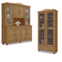 Conjunto Cozinha: Cristaleira 8 Portas 4 Gavetas e Vitrine 2 Portas 1 Gaveta Freijó Rubi Madeira Pinus - Finestra