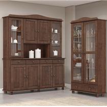 Conjunto Cozinha: Cristaleira 8 Portas 4 Gavetas e Vitrine 2 Portas 1 Gaveta Rubi Café Madeira Pinus - Finestra