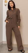Conjunto Crepe Plissê Calça e Camisa Femininos