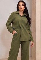 Conjunto Crepe Plissê Calça e Camisa Femininos Conjunto Crepe Plissê Calça e Camisa Femininos
