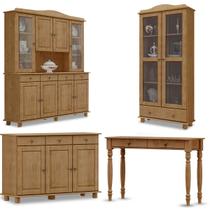 Conjunto: Cristaleira 8 Portas Aparador Balcão 3 Portas e Vitrine 2 Portas Rubi Freijó Madeira Pinus - Finestra