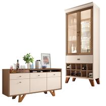 Conjunto Cristaleira Adega e Buffet Aparador MDP/MDF Andorra/Noeli Off White/Castanho G26 - Gran Belo