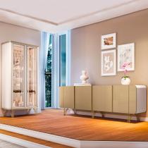 Conjunto Cristaleira Buffet LED Portas de Vidro Texas/Virginia Off White/Champagne G26 - Gran Belo Conjunto Cristaleira Buffet LED Portas de Vidro Texas/Virginia Off White/Champagne G26 - Gran Belo