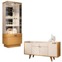 Conjunto Cristaleira e Buffet Aparador Decorativo Aura/Melodia Off White/Cinamomo G26 - HB Móveis