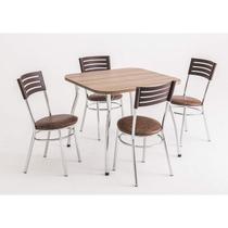 Conjunto Cromado Mesa Quadrada com Tampo e 4 Cadeiras com Assento Estofado