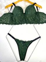 Conjunto croped com bojo e calcinha fio com regulagem verde