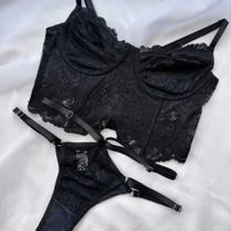 Conjunto Croped e Calcinha Sem Bojo Com Aro Renda - Cod 0631