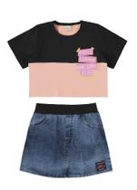 Conjunto Croped e Saia Jeans Milli & Nina Conjunto Croped e Saia Jeans Milli & Nina