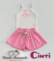 Conjunto Cropped Alça Branca e Shorts Rosa Textura Cinti Conjunto Cropped Alça Branca e Shorts Rosa Textura Cinti
