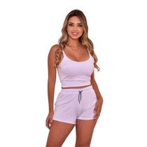 Conjunto Cropped Alça Fina Com Bojo e Short Branco Conjunto Cropped Alça Fina Com Bojo e Short Branco