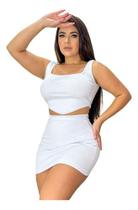 Conjunto Cropped Alça Grossa E Saia Curta De Cintura Alta