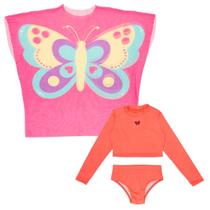 Conjunto Cropped Biquíni + Saída De Praia Kimono Tule Menina Conjunto Cropped Biquíni + Saída De Praia Kimono Tule Menina