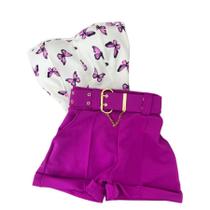 Conjunto Cropped Bojo sem alça + Short Cinto 0546