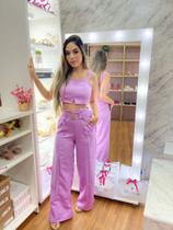 Conjunto cropped calça com cinto Conjunto cropped calça com cinto