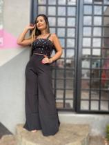 Conjunto Cropped + Calça Pantalona (Preto - G)