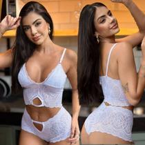 Conjunto Cropped Caleçon Rendado Sensual sem bojo sem aro sexy