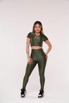 Conjunto Cropped Canelado Gloss Feminino Fitness Academia