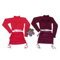 Conjunto Cropped Com Bojo Manga Longa Gola Alta + Saia Conjunto Cropped Com Bojo Manga Longa Gola Alta + Saia