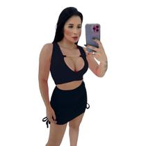 Conjunto Cropped com Decote + Saia com Regulador