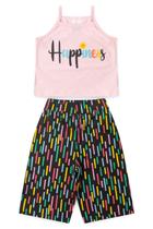 Conjunto Cropped de Alcinha Infantil Verão Happiness -Rosa