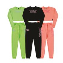 Conjunto Cropped e calça em moleton Laranja Neon