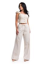 Conjunto Cropped e Calça Pantalona de Linho e lastex premium