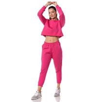 Conjunto Cropped e Calça Pink Moletom Feminino