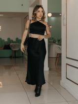 Conjunto cropped e saia cetim elegante festa balada cod 2056