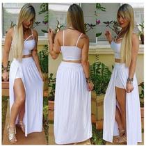 Conjunto Cropped E Saia Longa Fenda Lateral Viscolycra!