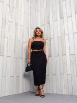 Conjunto cropped e saia midi envelope com bolso cod2066