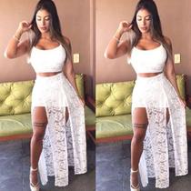 Conjunto Cropped E Saia Rendado Blogueira, Pré Wedding