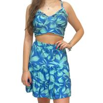 Conjunto Cropped e Saia Verão com Babado Estampa Tropical Conjunto Cropped e Saia Verão com Babado Estampa Tropical