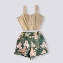 Conjunto Cropped e Short Estampado com Detalhe De Botão 0307 Conjunto Cropped e Short Estampado com Detalhe De Botão 0307